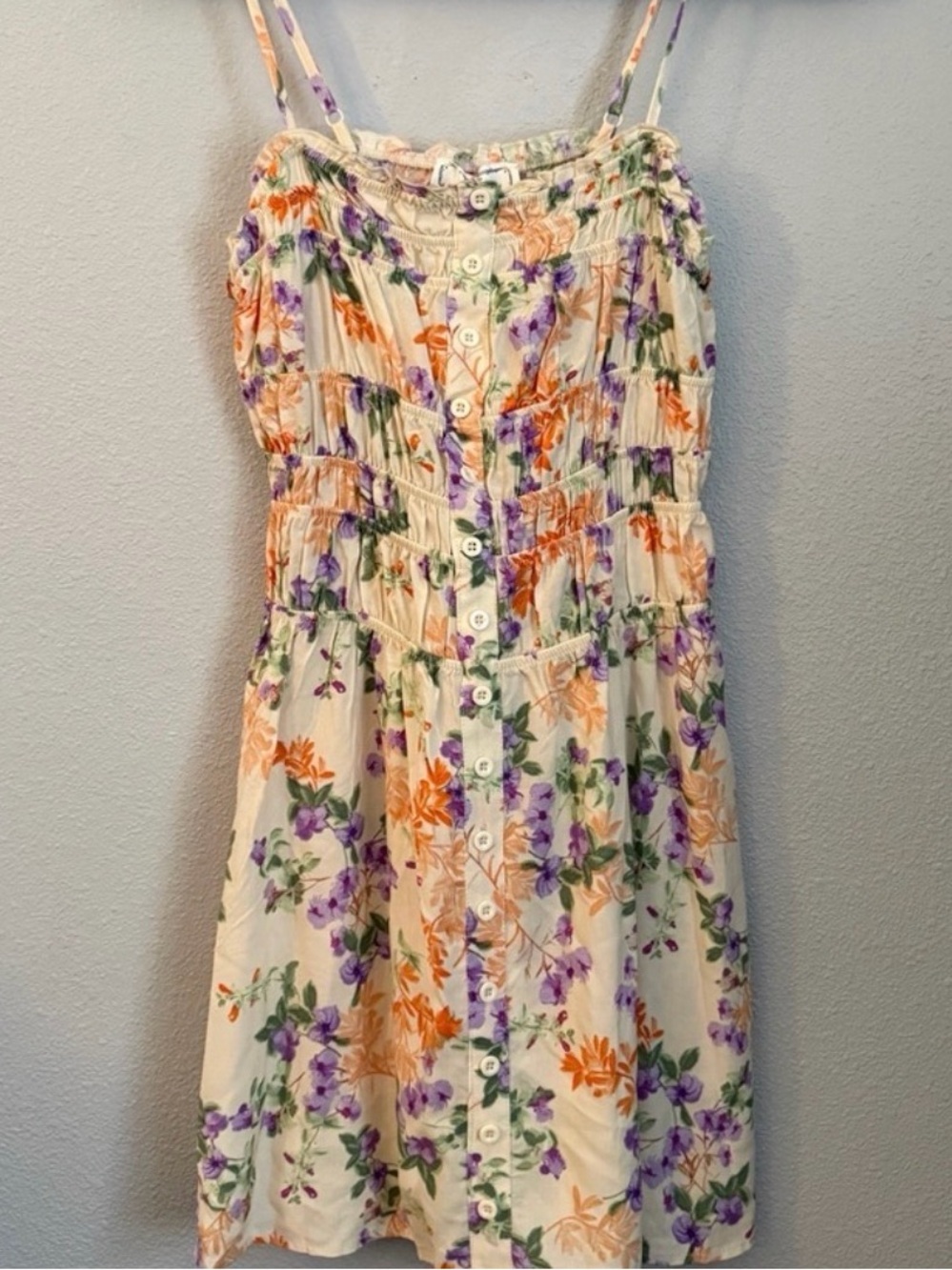 Hippie Rose Cream Floral Button-Front Sundress with Spaghetti Straps S NWT